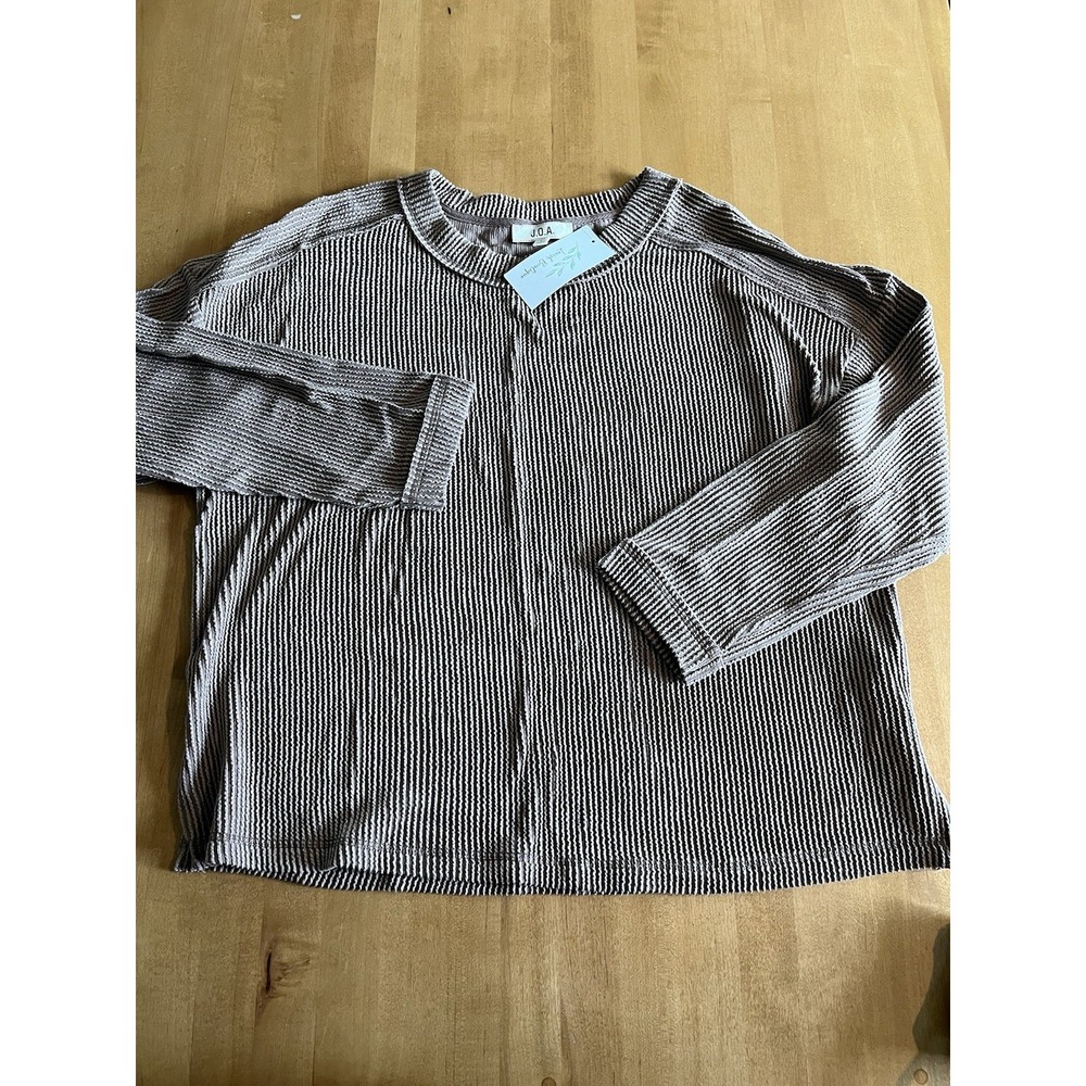 J.O.A. Women's NEW Waffle Knit Tan Brown Long Sleeve Shirt Top Sweater